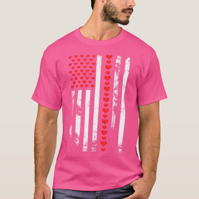 American Flag Patriotic Valentine'S Day Heart T-Shirt (Front)