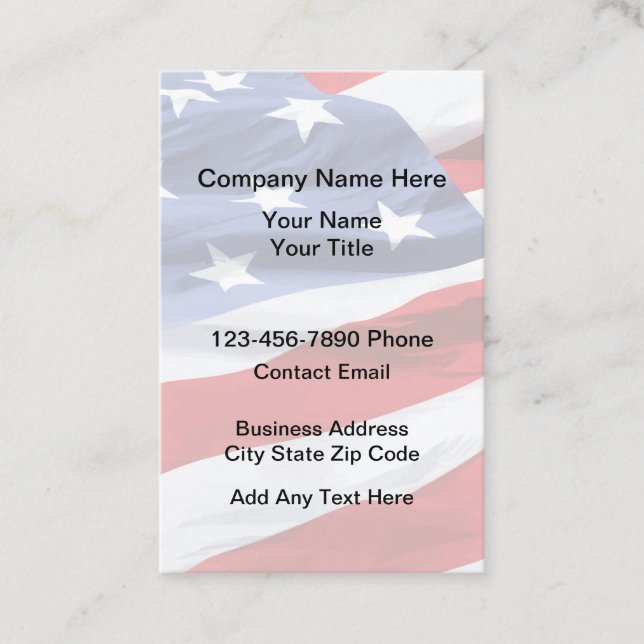 American Flag Patriotic Vertical Business Cards (Front)