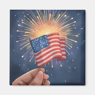 American Flag Patriotic Watercolor Painting Magnet