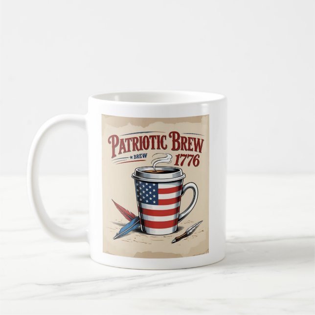 American Flag Pattern Coffee Cup - Patriotic Brew  (Left)