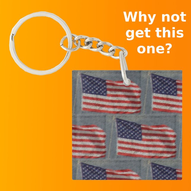 American Flag Pattern Red White Blue  Key Ring (Front with Background)