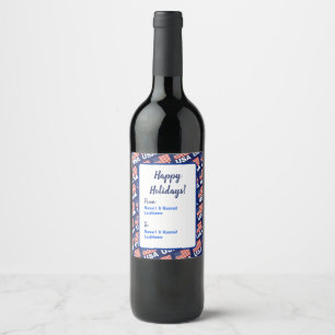 American Flag Pattern Wine Label