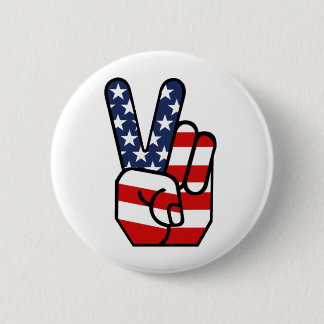 American Flag Peace Hand 6 Cm Round Badge