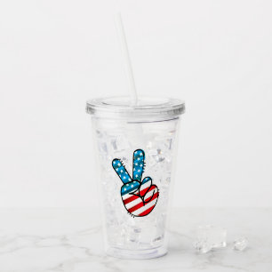 American Flag Peace Sign Acrylic Tumbler
