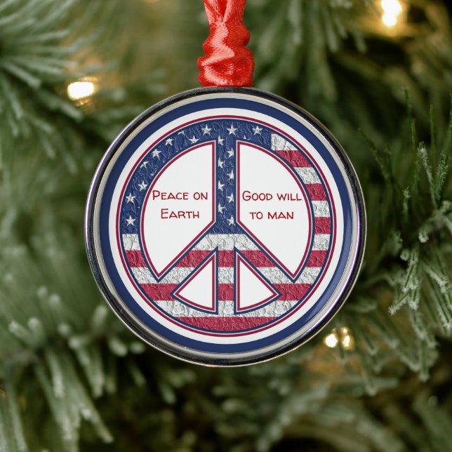 American Flag Peace Sign Ceramic Ornament (Tree)