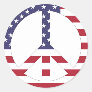 AMERICAN FLAG PEACE SIGN CLASSIC ROUND STICKER