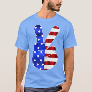 American Flag Peace Sign Hand4th Of JulyUSA Funny T-Shirt