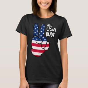 American Flag Peace Sign Hand  4th Of July All Usa T-Shirt