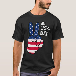 American Flag Peace Sign Hand  4th Of July All Usa T-Shirt