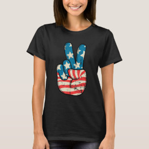 American Flag Peace Sign Hand 4th of July Patrioti T-Shirt