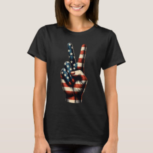 American Flag Peace Sign Hand 4th Of July Patrioti T-Shirt