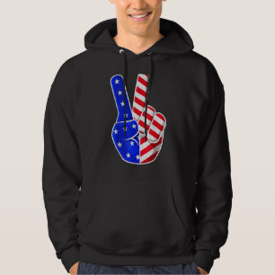 American Flag Peace Sign Hand  Fourth Of July Hoodie
