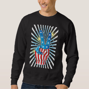 American Flag Peace Sign Hand   Fourth of July Sweatshirt