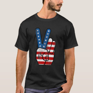 American Flag Peace Sign Hand  Fourth Of July T-Shirt