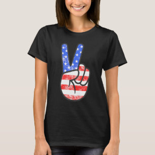 American Flag Peace Sign Hand Fourth Of July T-Shirt