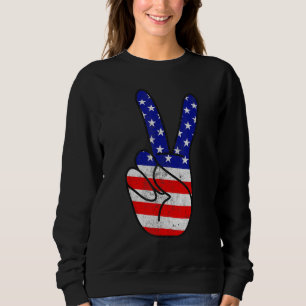 American Flag Peace Sign Hand Patriotic 4th Of Jul Sweatshirt