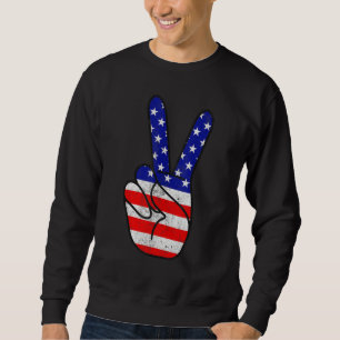 American Flag Peace Sign Hand Patriotic 4th Of Jul Sweatshirt