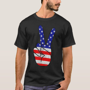 American Flag Peace Sign Hand Patriotic 4th Of Jul T-Shirt
