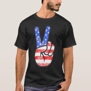 American Flag Peace Sign Hand T- Fourth Of July T-Shirt
