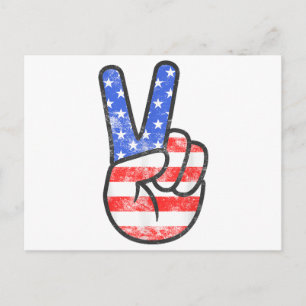 American Flag Peace Sign Hand T-Shirt Fourth of Ju Holiday Postcard