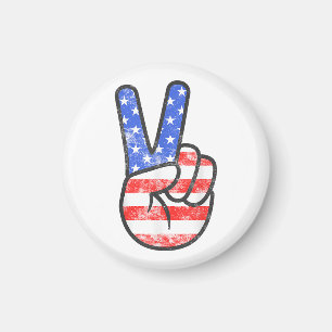 American Flag Peace Sign Hand T-Shirt Fourth of Ju Magnet