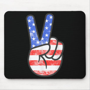 American Flag Peace Sign Hand T-Shirt Fourth of Ju Mouse Pad