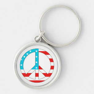 American Flag Peace Sign Key Ring