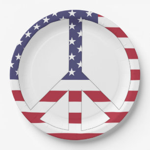 AMERICAN FLAG PEACE SIGN PAPER PLATE