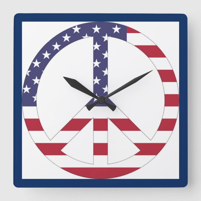 AMERICAN FLAG PEACE SIGN SQUARE WALL CLOCK (Front)
