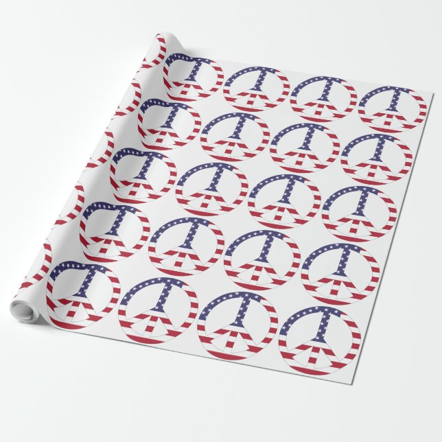 AMERICAN FLAG PEACE SIGN WRAPPING PAPER (Unrolled)