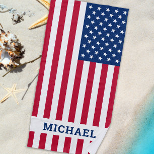 American Flag Personalised Name Patriotic Beach Towel