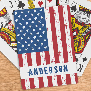 American Flag Personalised Name Patriotic  Playing Cards