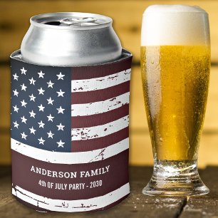 American Flag Personalised Patriotic 4th of July  Can Cooler