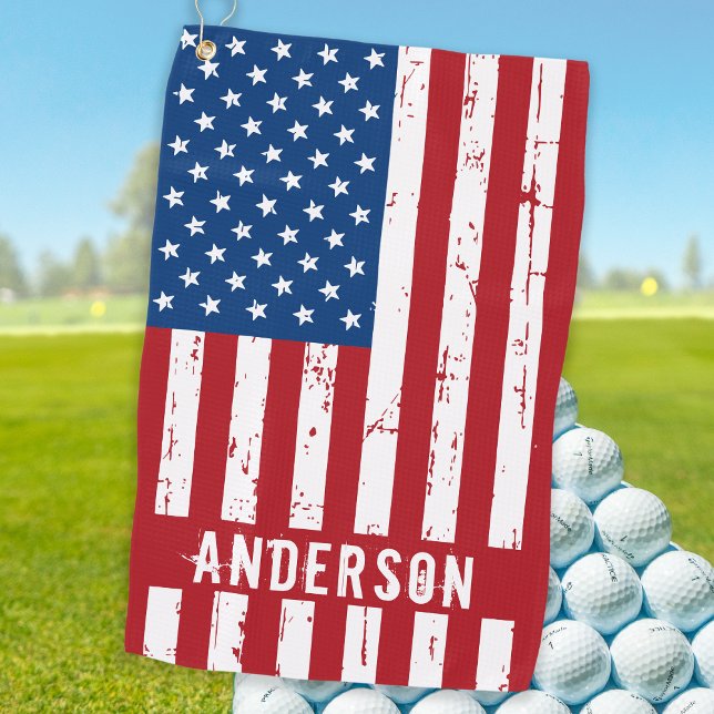 American Flag Personalised Patriotic Stars Stripes Golf Towel (Creator Uploaded)
