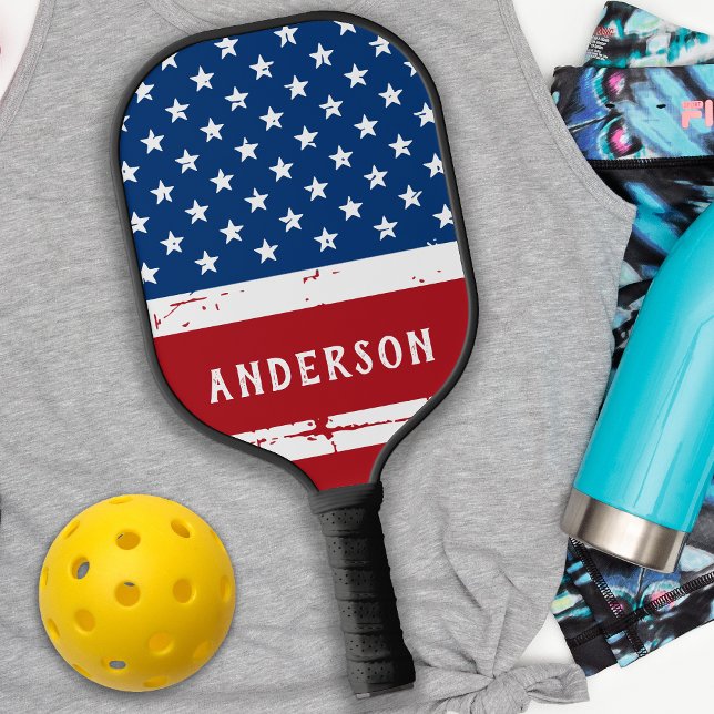 American Flag Personalised Stars Stripes Patriotic Pickleball Paddle (Creator Uploaded)