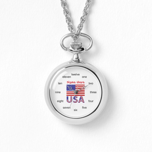 American Flag Personalised Word Numbers Necklace (Front)