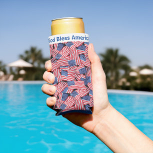 American Flag Personalize Name & Text Tall Seltzer Can Cooler