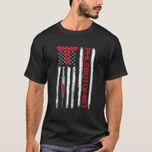 American Flag Phlebotomist Phlebotomy Tech Blood D T-Shirt