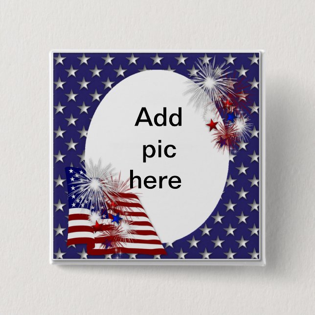 American Flag Photo Frame 15 Cm Square Badge (Front)