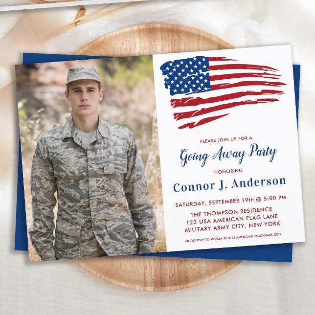 American Flag Photo Military Going Away Party Invitation (Creator Uploaded)