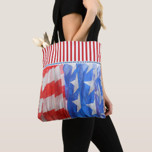 American Flag photo with red stripe border Tote Bag