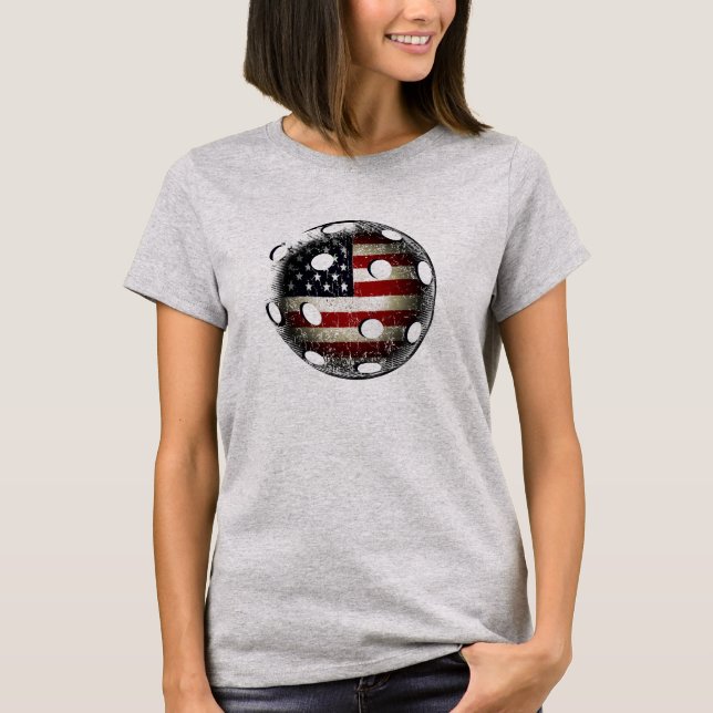 American Flag Pickle Ball USA T-Shirt (Front)