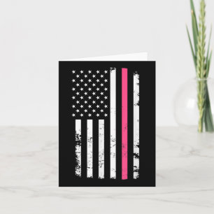 American Flag Pink Line For Breast Cancer Card