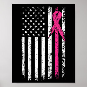 American Flag Pink Ribbon Breast Cancer Awareness Poster
