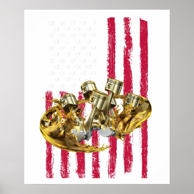 American Flag Piston Muscle Car 4 Poster (Front)