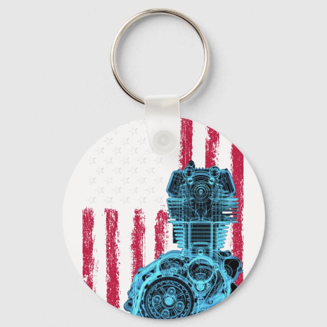American Flag Piston Muscle Car 9 Key Ring (Front)