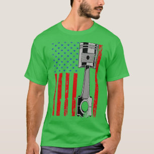 American Flag Piston Muscle Car Patriotic Vintage T-Shirt