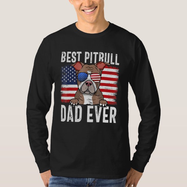 American Flag Pitbull Dad Dog  Fathers Day T-Shirt (Front)