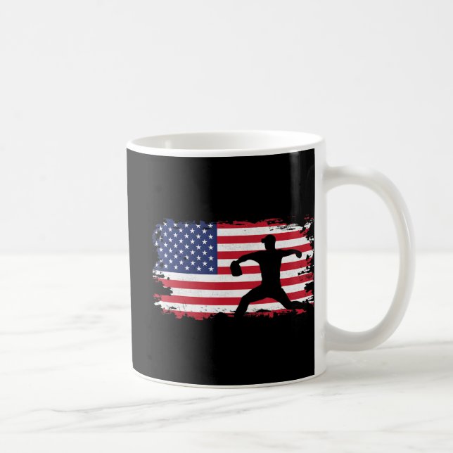 American Flag Pitcher Baseball Apparel - Baseball  Coffee Mug (Right)
