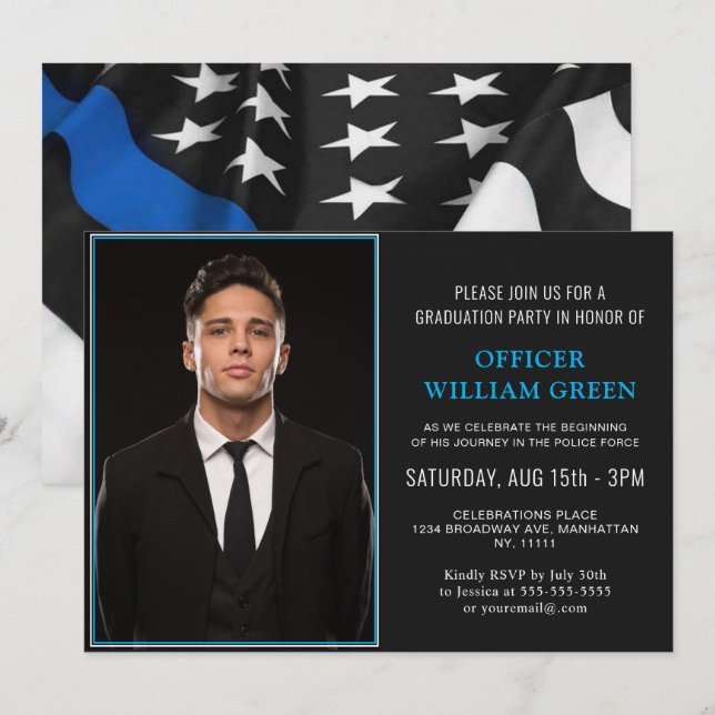 American Flag Police PHOTO Graduation Party Event Invitation (Front/Back)